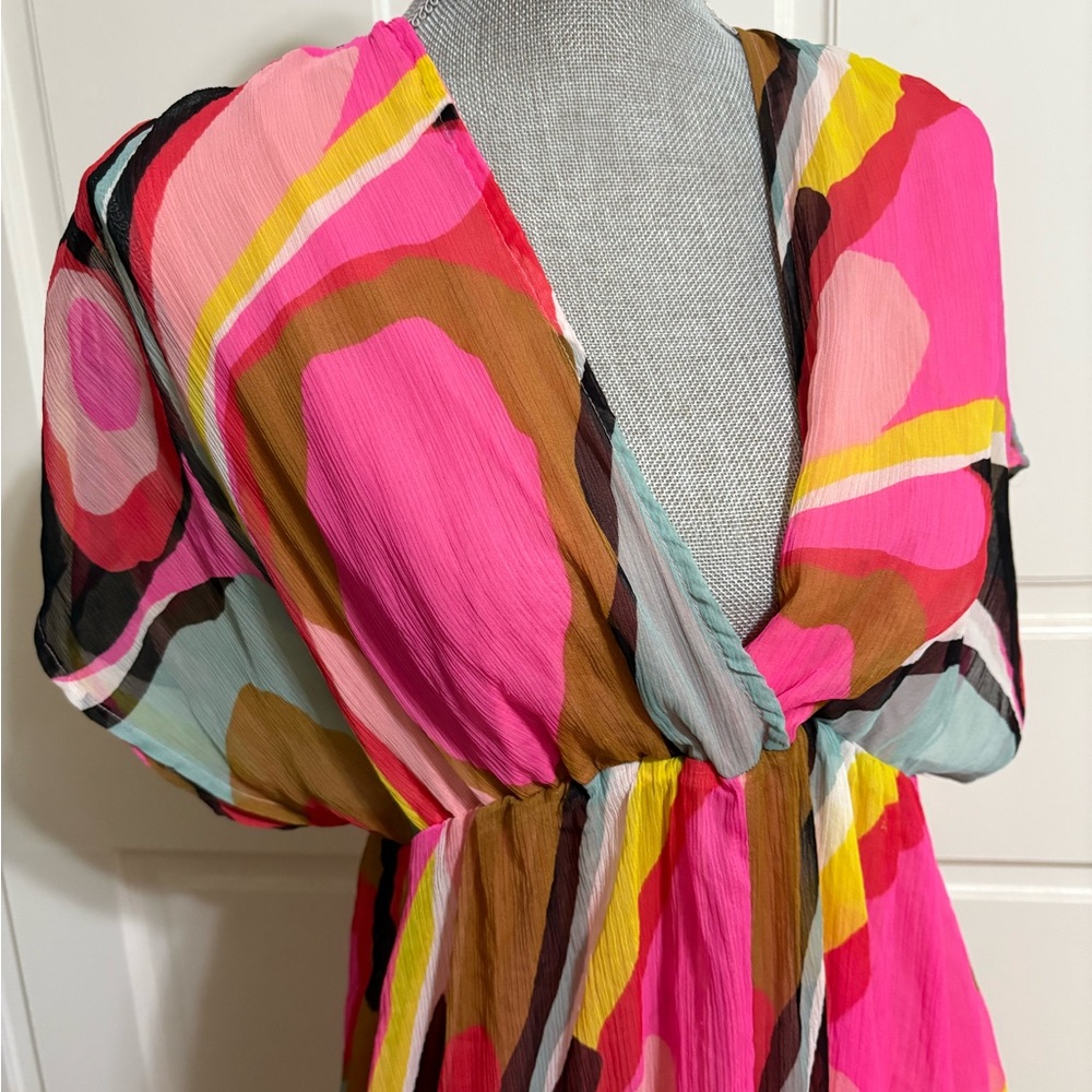 Colorful Abstract Print Maxi Dress Boho Resort Vacation European Summer M - Picture 4 of 13
